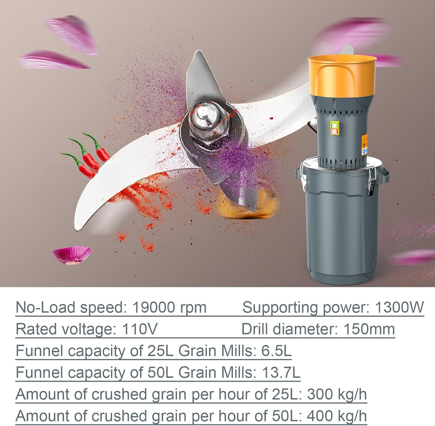 Molinillo eléctrico de maíz, molinillo de grano seco de 6.6 galones, molinillo eléctrico, molinillo de granos, molinillo de cereales, molinillo de