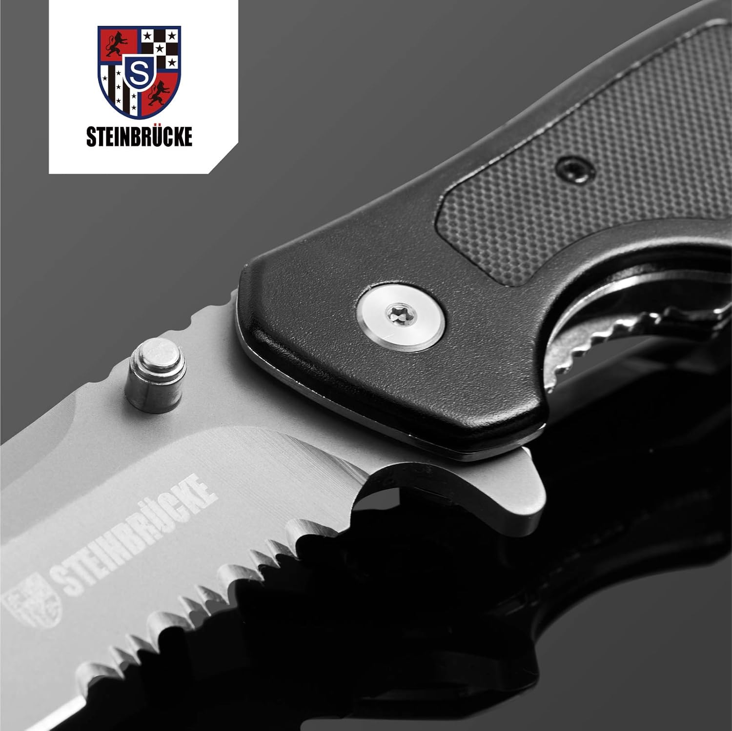 Steinbrucke EDC Cuchillo de bolsillo para hombre, cuchillo Sandvik 14C28N de 3.4 pulgadas, hoja dentada de acero inoxidable mango de aluminio G10
