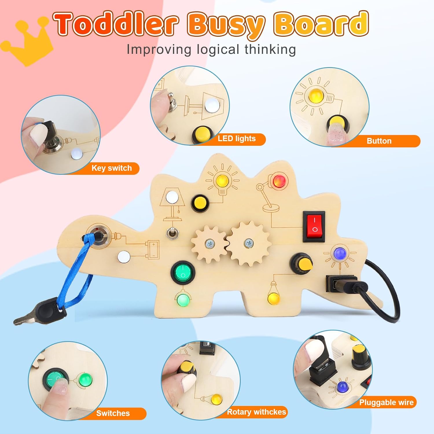 Montessori – Tablero de actividades de viaje de madera para bebés de 1, 2, 3, 4 años, aprendizaje temprano, dinosaurio de madera sensorial con