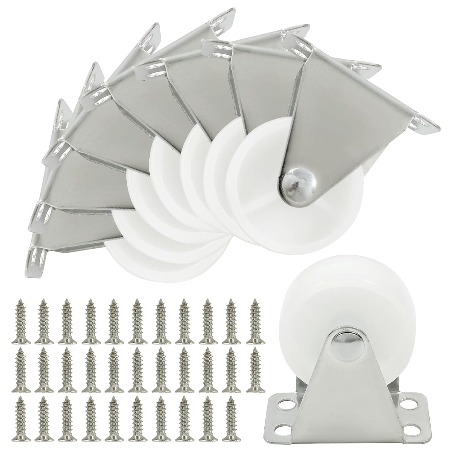 8 ruedas giratorias de 1.5 pulgadas, ruedas giratorias fijas no giratorias, ruedas ocultas de plástico duro blanco para muebles, electrodomésticos