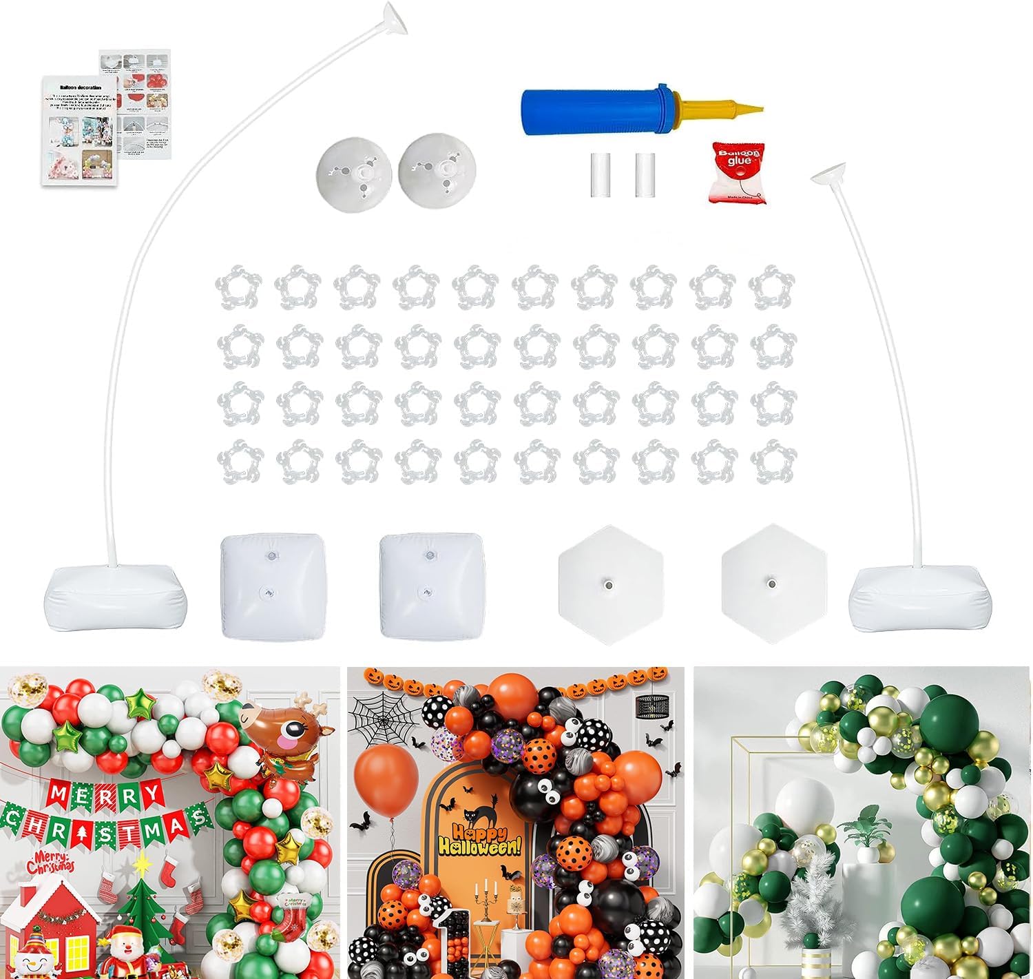 Soporte de arco de globos forma de doblado libre de bricolaje de 8.2 pies y 5 pies, base rellena de agua, soporte de guirnalda de globos duradero
