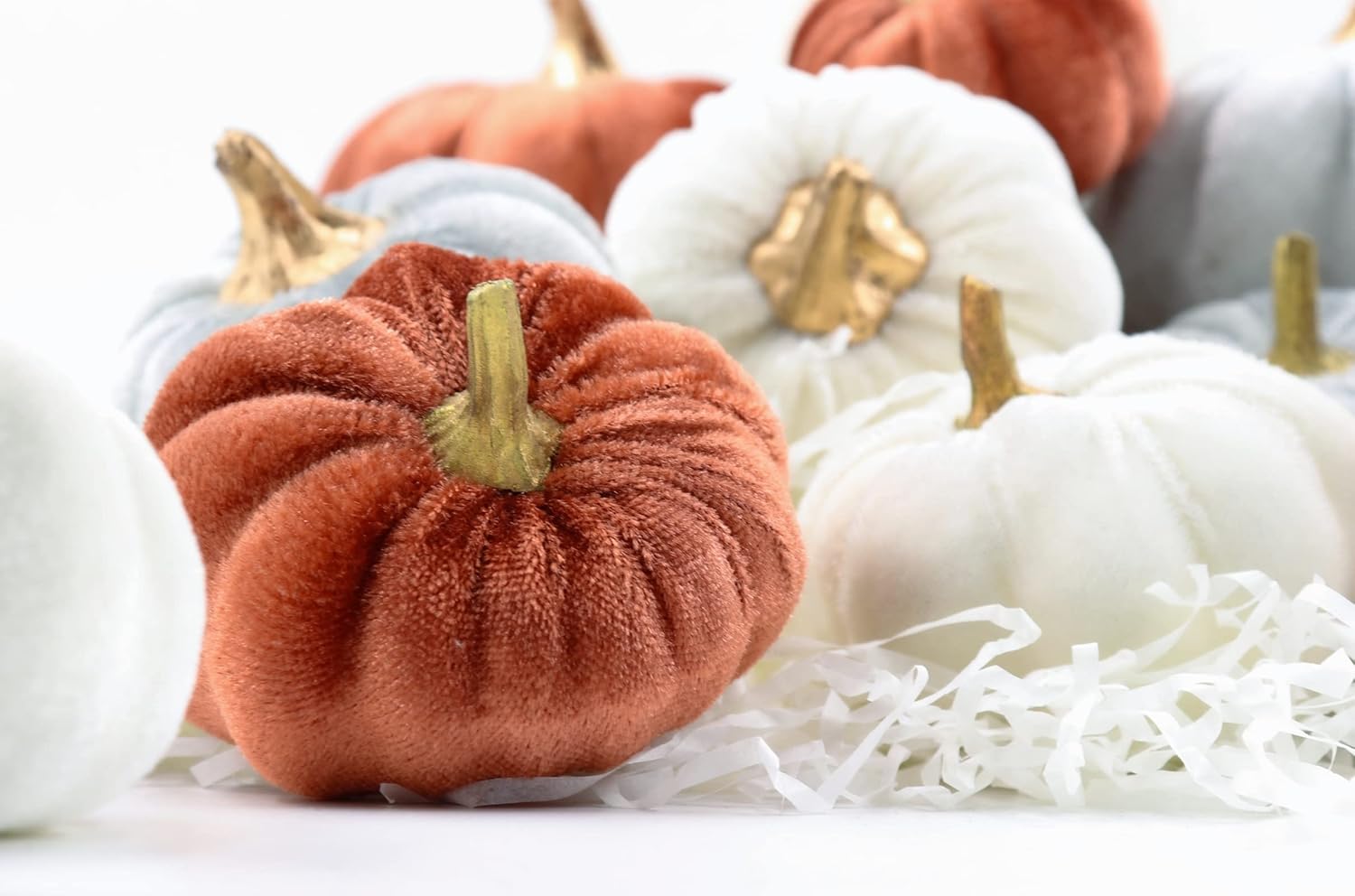 Calabazas de terciopelo de Acción de Gracias, 18 piezas de decoración de mesa de otoño para el hogar, juego de calabazas artificiales para la