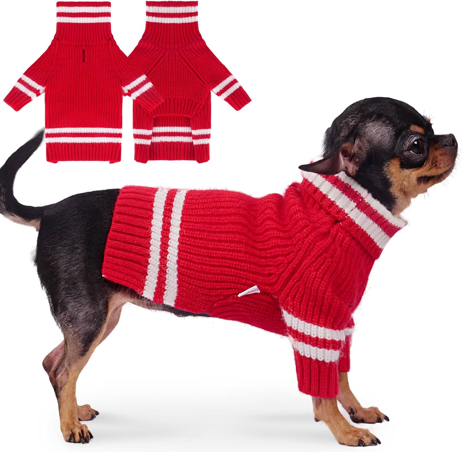 Frienperro Suéter a rayas para perro, suéter de punto de cuello alto para perros pequeños, hembras y niños, suéter cálido de Navidad para perro de