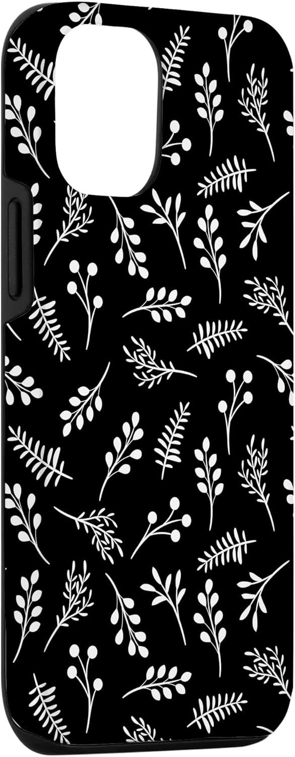 Funda bohemia para iPhone 14 con diseño de flores silvestres en blanco y negro