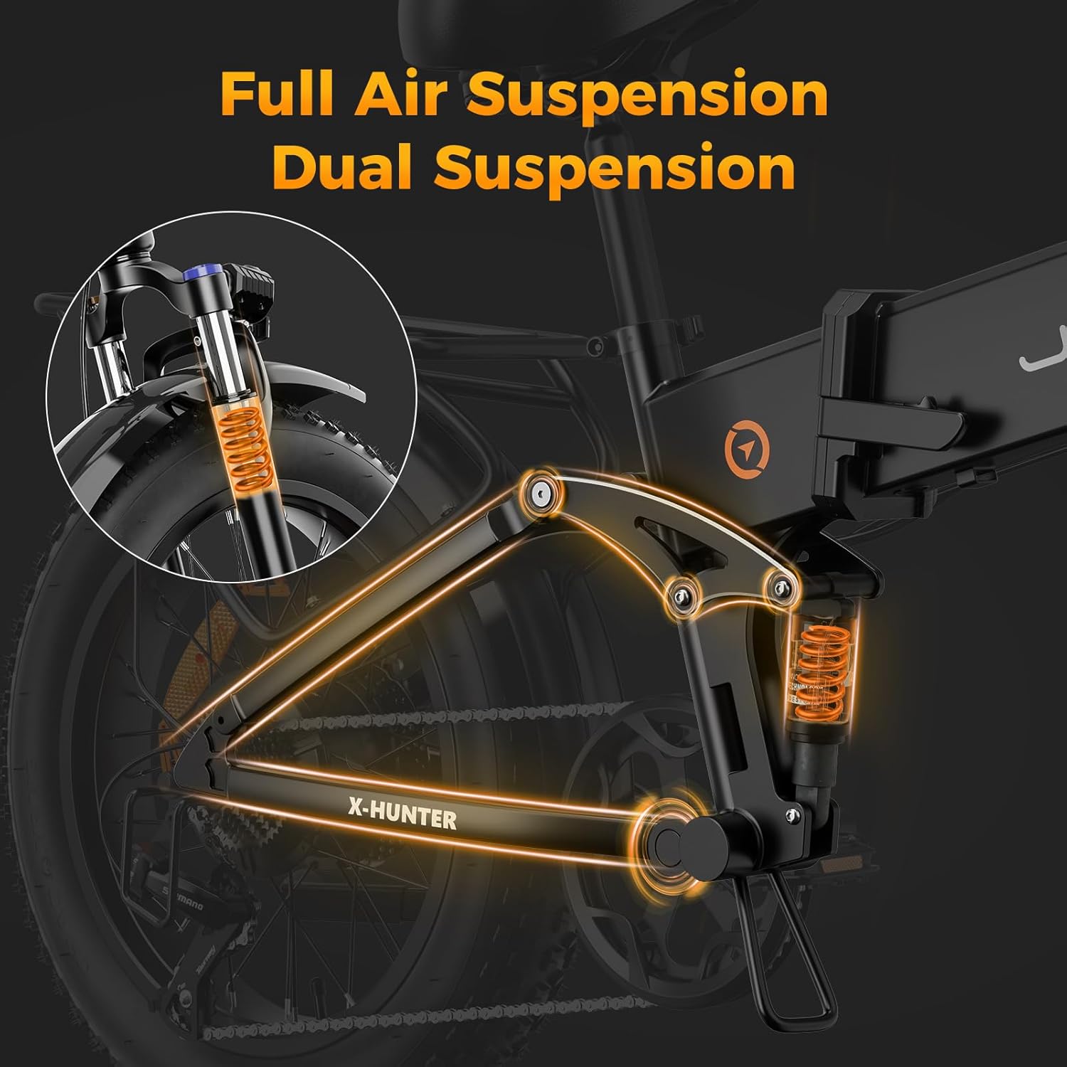 Jasion X-Hunter – Bicicleta eléctrica para adultos, motor de pico de 1400 W, 30 MPH, velocidad máxima 624 Wh, batería extraíble, diseño de sistema