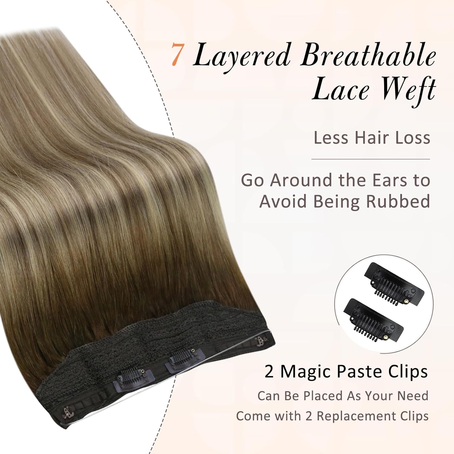 Full Shine – Extensiones de cabello humano de una sola pieza con hilo de nailon transparente e invisible, con diadema oculta, color ombré, para