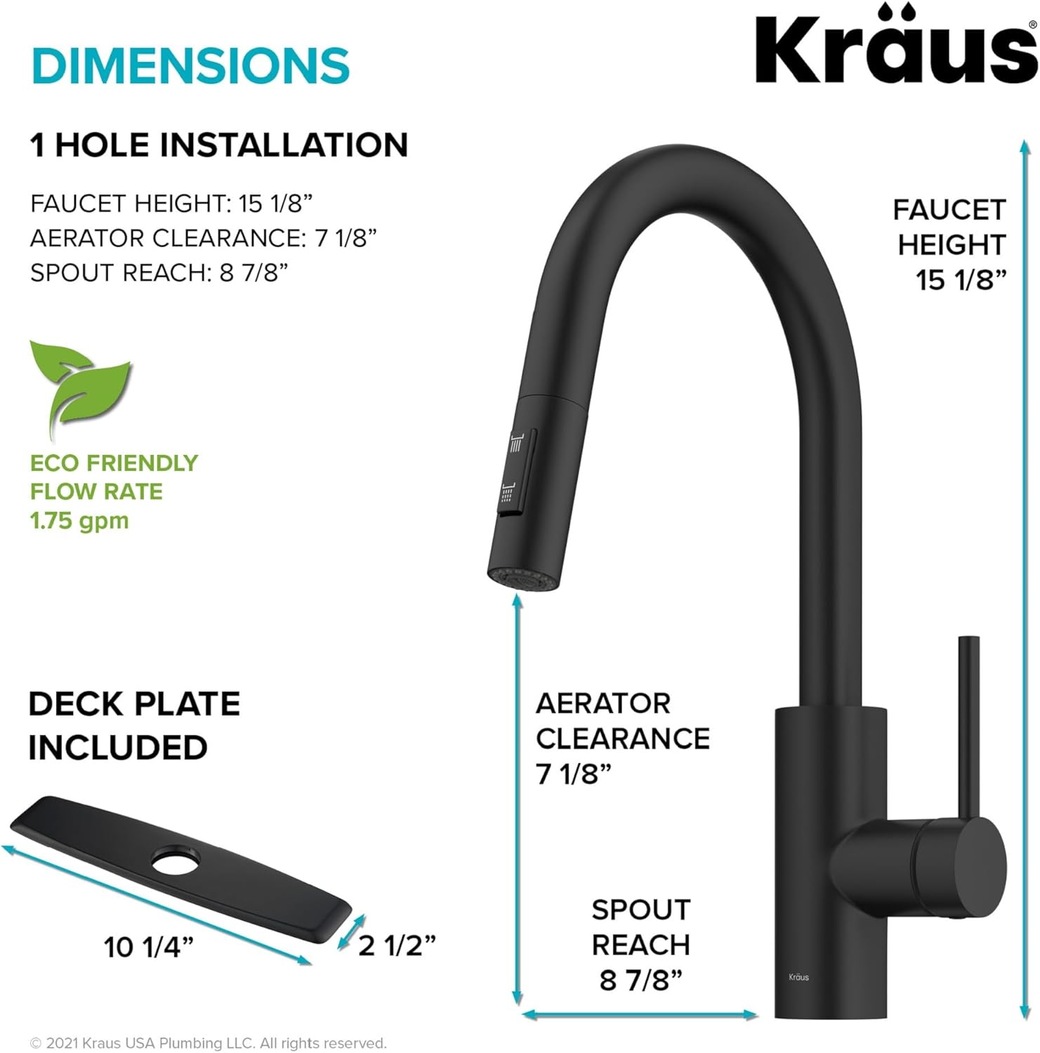 KRAUS Oletto – Grifo de cocina monomando extraíble con instalación de montaje superior QuickDock, en negro mate, KPF-2620MB