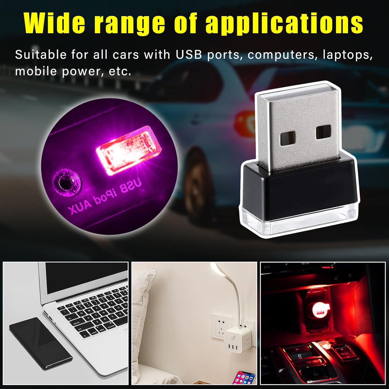 7 lámparas LED USB para el interior del automóvil, luz nocturna de decoración USB enchufable, kit de iluminación ambiental portátil, accesorios