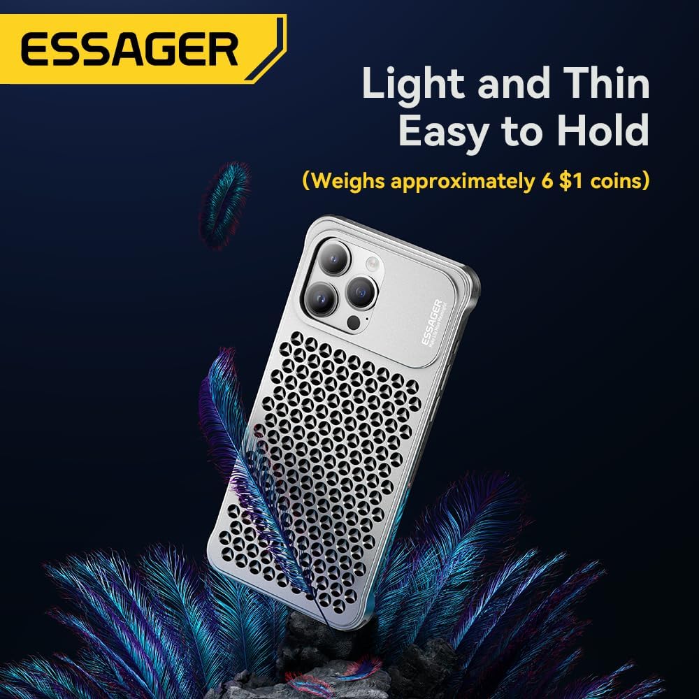 ESSAGER Aleación de aluminio 3D de disipación de calor agujeros anticaída bisel delgado caso para iPhone 13 Pro Max (para iphone13 pro max, gris)