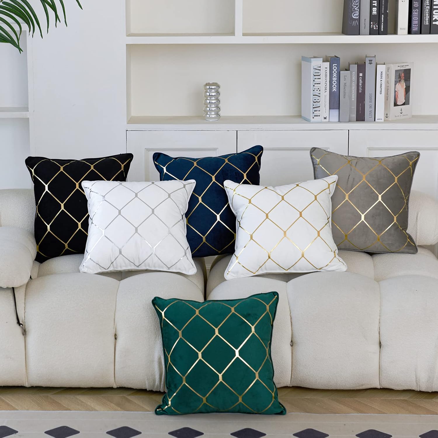 WACOMECO Fundas de almohada doradas, paquete de 2 fundas de cojín decorativas de terciopelo suave para sofá, decoración del hogar, verde esmeralda,