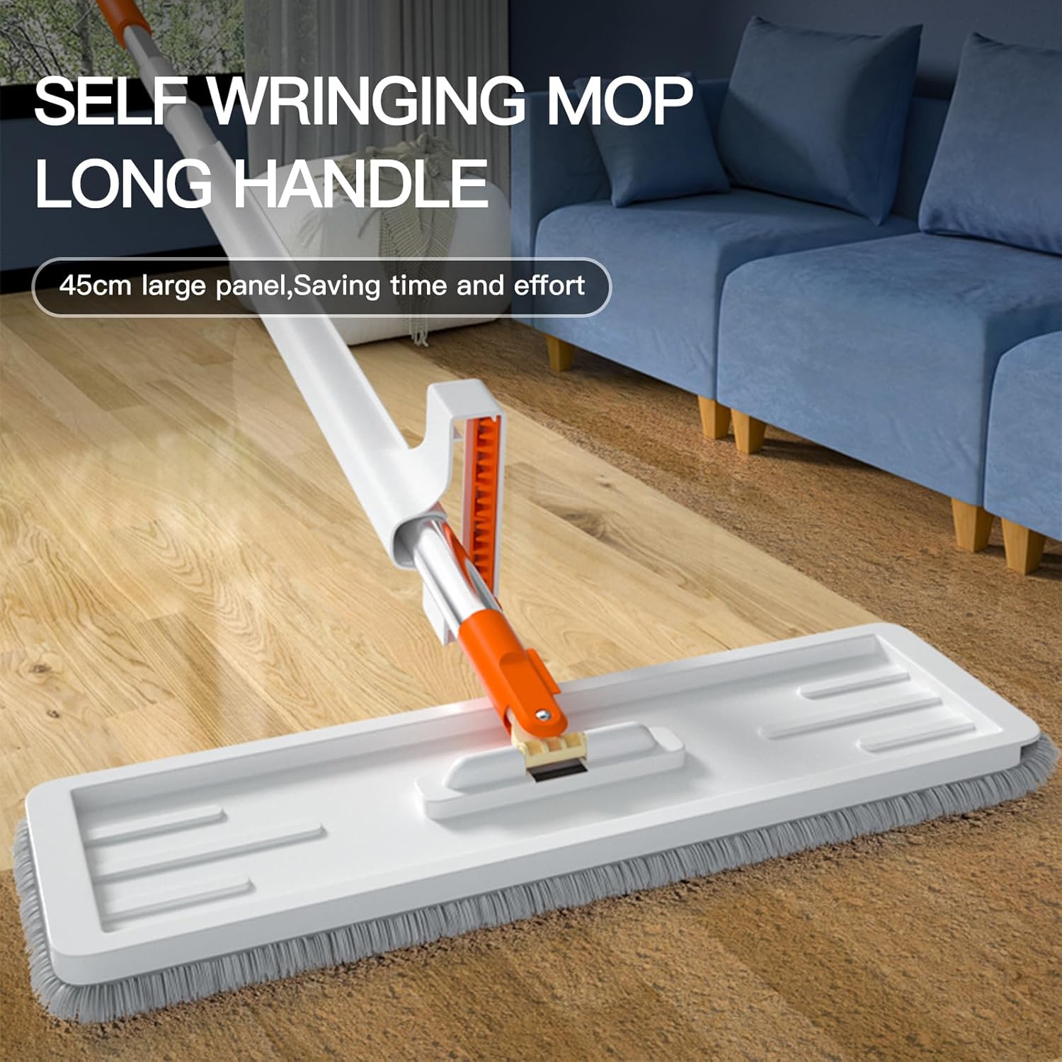 Trapeador plano grande giratorio 360 para limpieza de suelos con escurridor, mango largo de acero inoxidable con almohadillas de microfibra