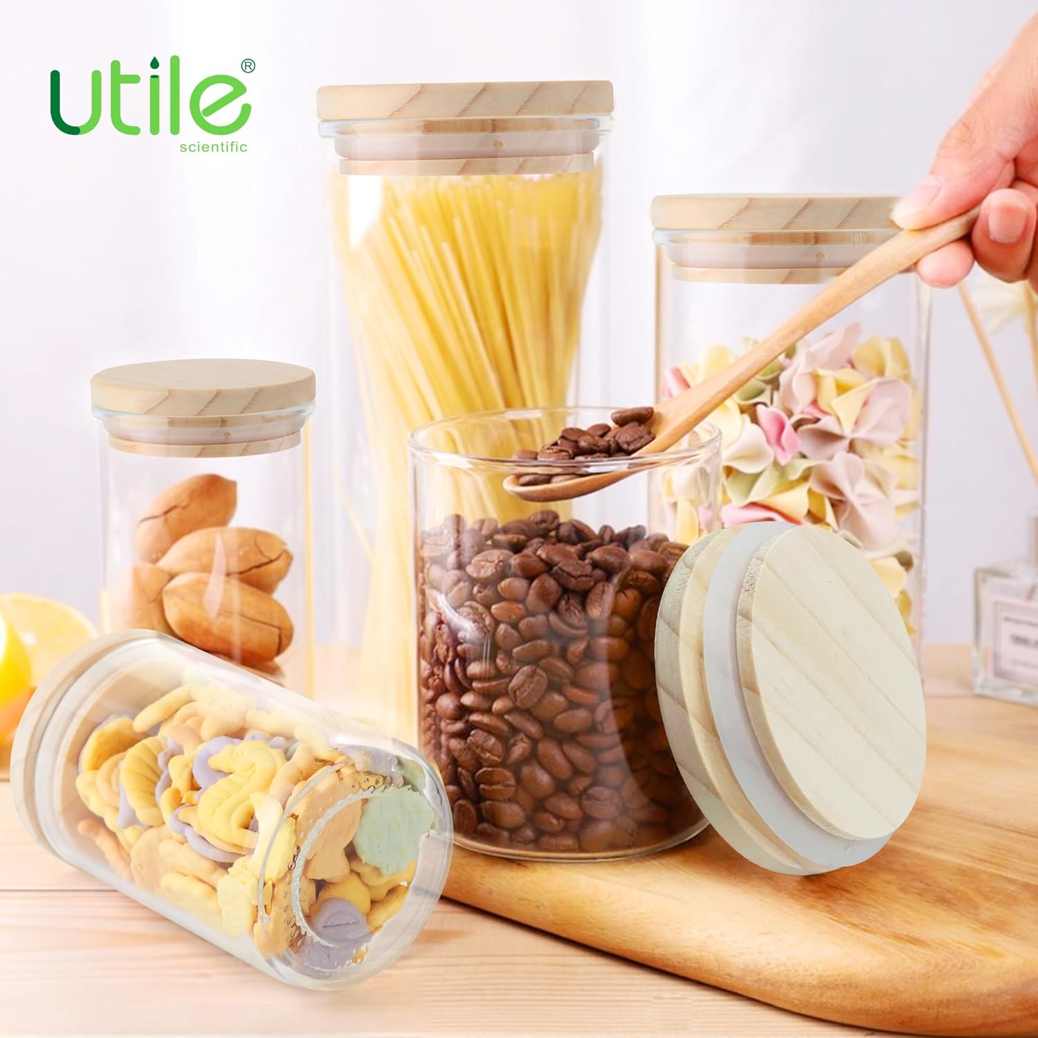 Utile Juego de 6 frascos de vidrio grueso para alimentos con tapa, 21.3 fl oz-3PCS, 33.0 fl oz-2PCS, 62.6 fl oz-1PC, recipientes herméticos de
