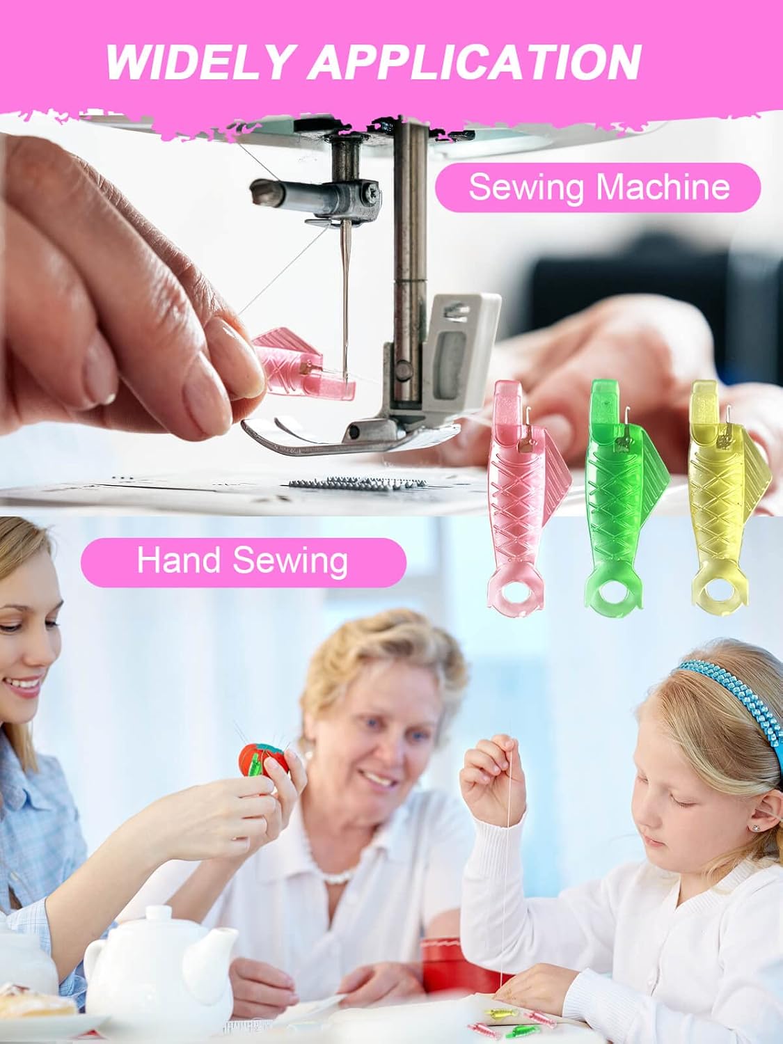 Enhebrador de agujas para máquina de coser, insertador de aguja tipo pez grande para agujas de ojos pequeños, enhebradores simples automáticos de
