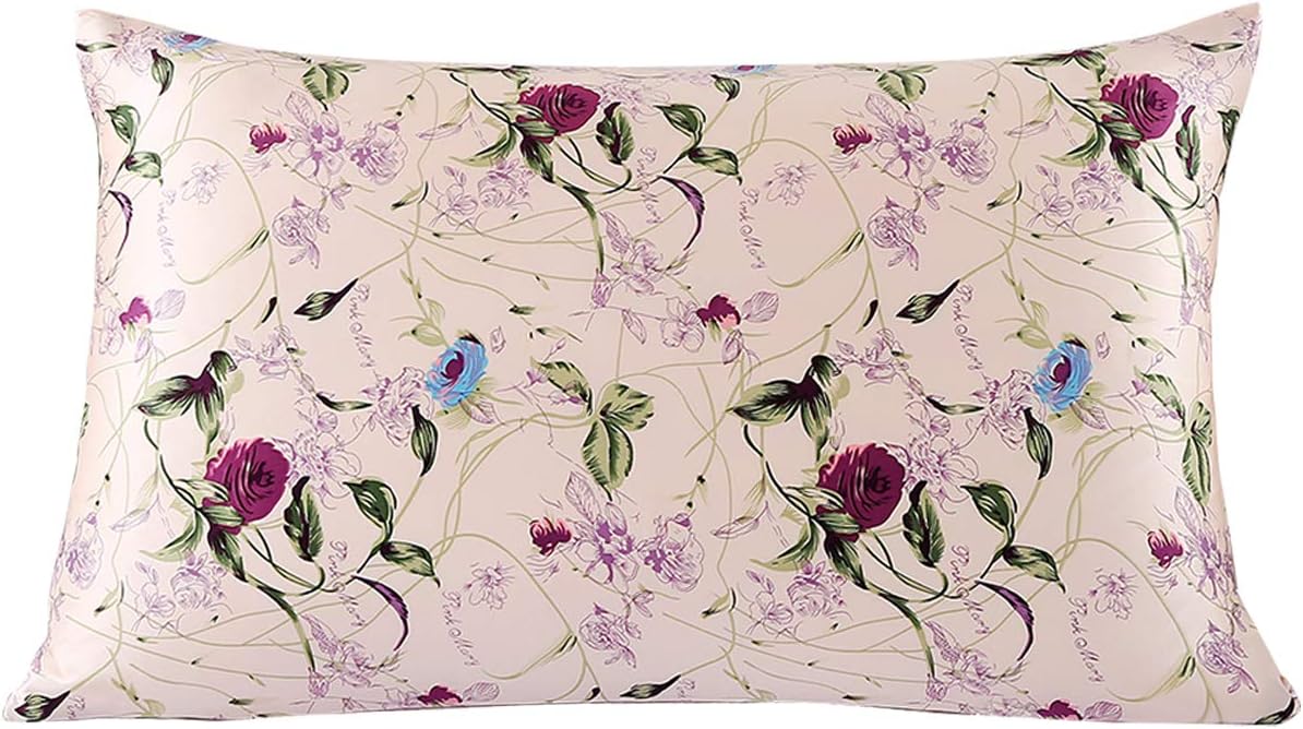 SLPBABY – Funda para almohada de seda para el cuidado del cabello y la piel con estampado y cremallera oculta (tamaño Queen, patrón 1).