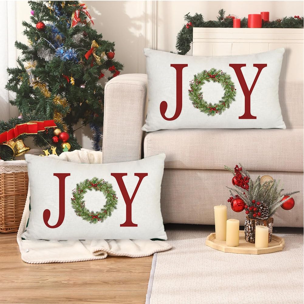 RABUSOFA Fundas de almohada navideñas de 12 x 20 pulgadas, fundas de almohada decorativas de Navidad, fundas de cojín lumbar de Navidad con corona