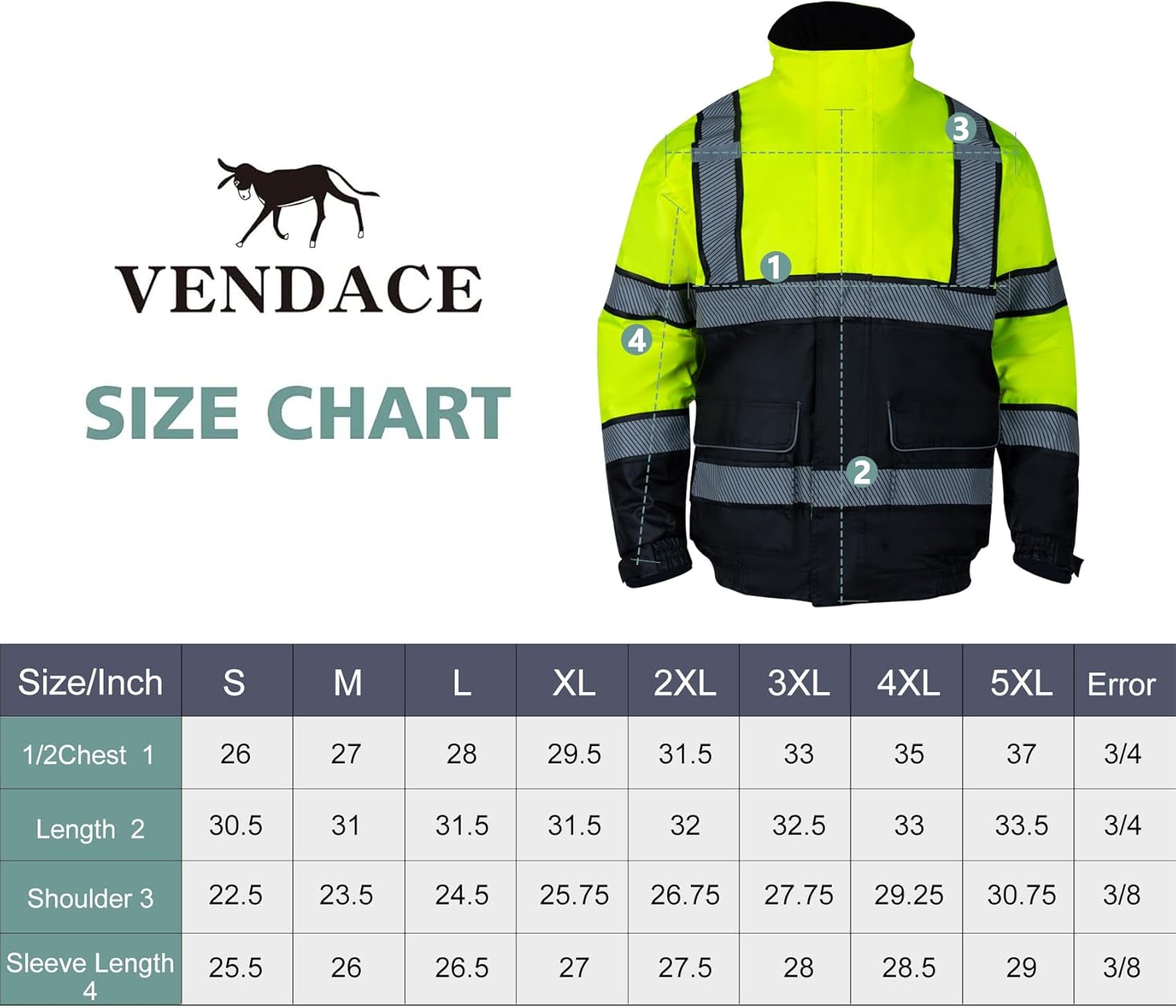 VENDACE Hi Vis – Chaquetas de invierno reflectantes de seguridad para hombre, forro polar, chaqueta de alta visibilidad ANSI Clase 3 (amarillo, 3XL)