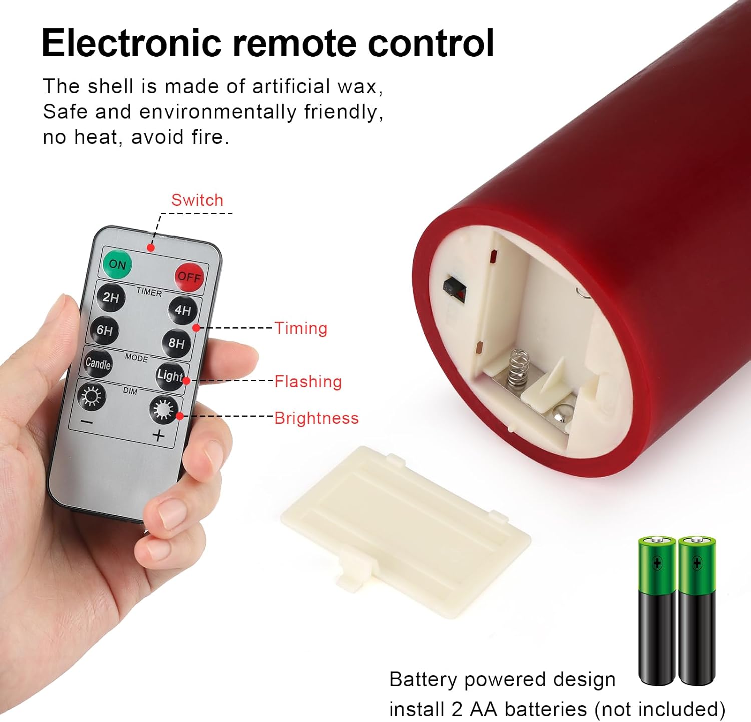 Velas sin llama de 7 x 3 pulgadas, velas LED de llama móvil parpadeante, velas que funcionan con pilas con control remoto y temporizadores, color