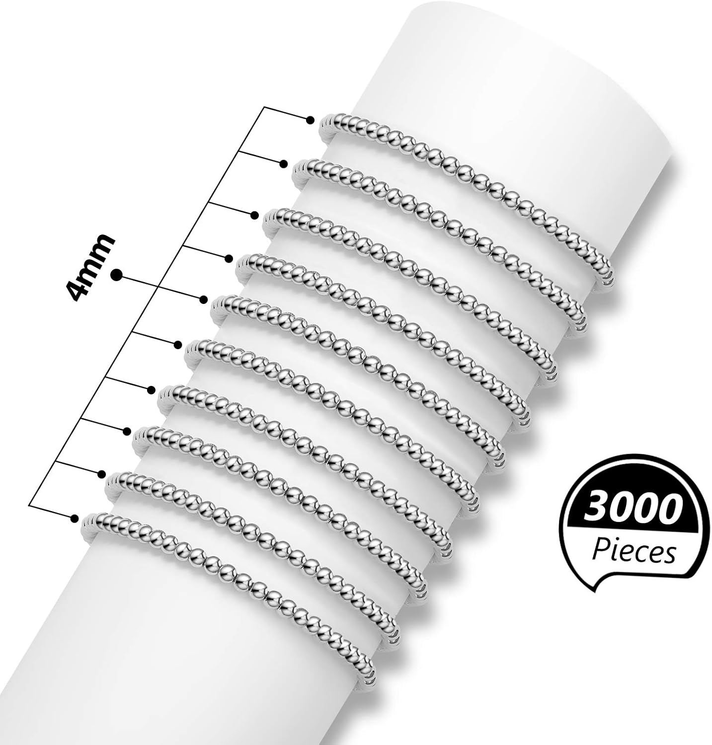 3000 cuentas redondas lisas de 0.157 pulgadas (0.157 in), cuentas espaciadoras pequeñas, cuentas redondas sin costuras lisas sueltas para pulseras,