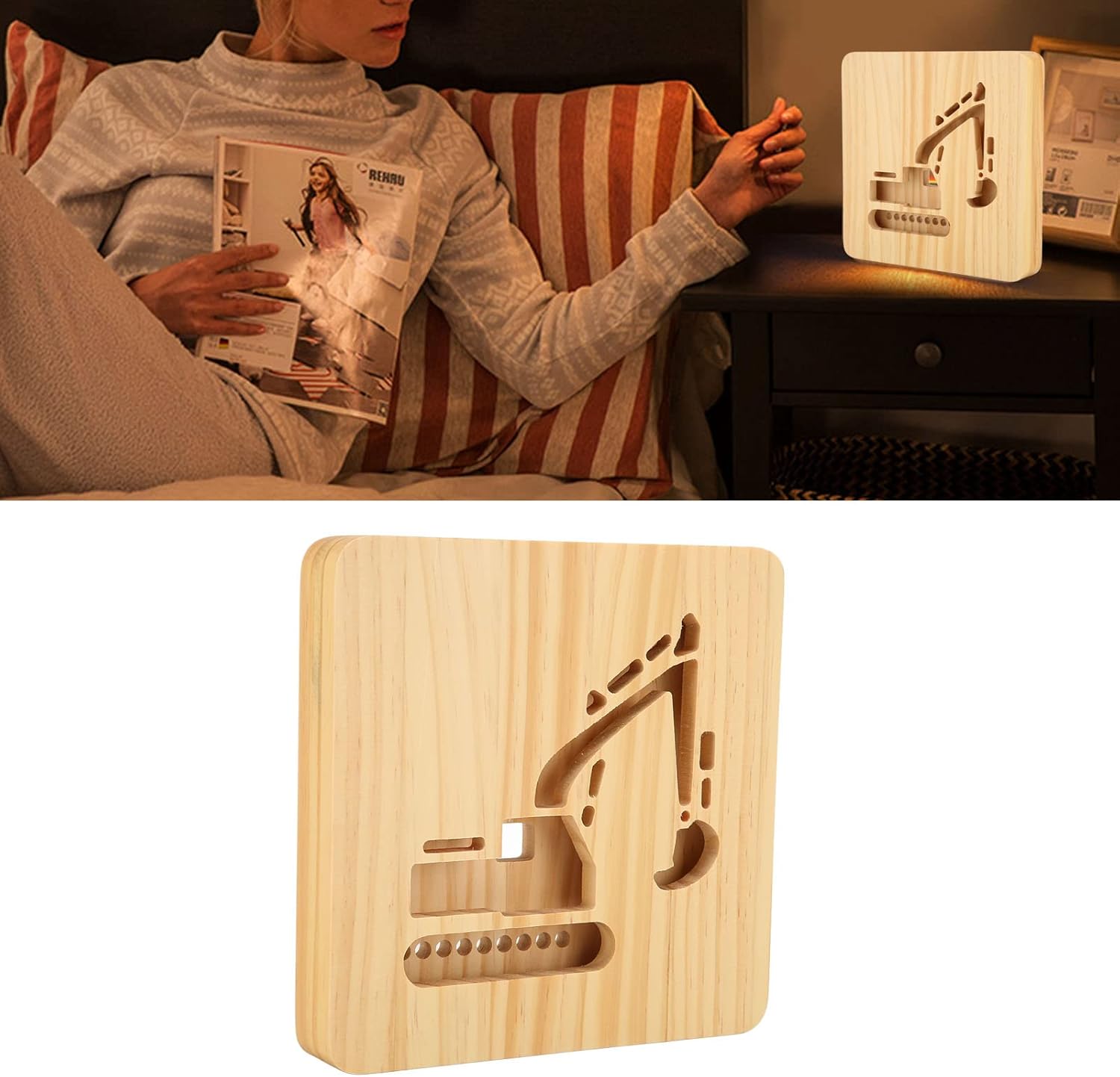 Pilipane Luz nocturna de ilusiones ópticas de 7 colores, lámpara 3D con forma de excavadora, cambio de cable USB, lámpara de mesa LED táctil como