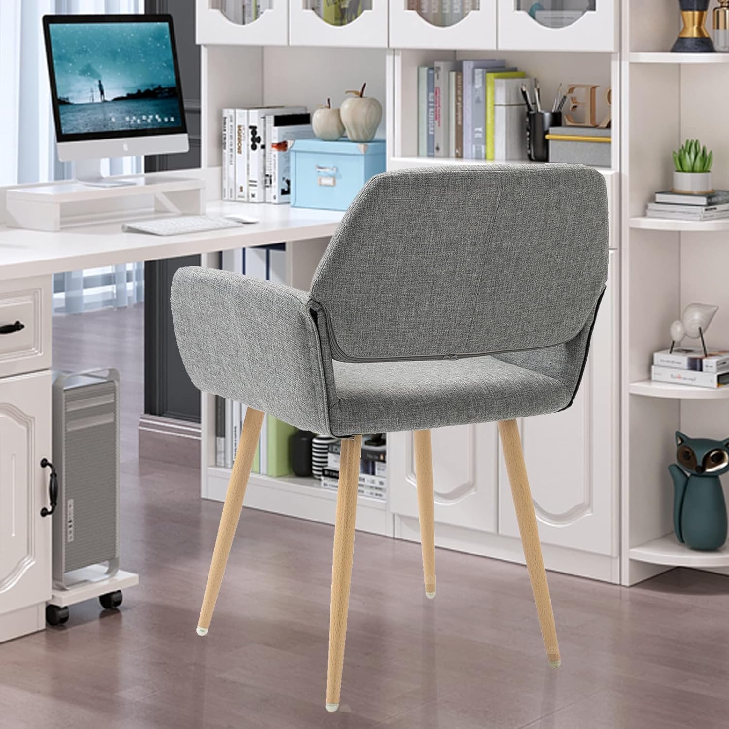 Henf Sillas de comedor de tela, sillas laterales de mediados de siglo con patas de acero de pintura sólida para comedor, silla de escritorio de