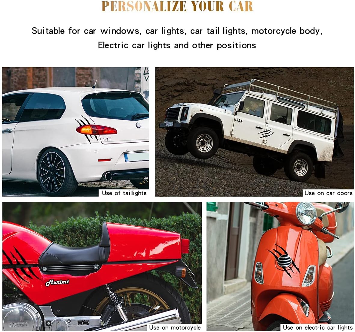 4 hojas de calcomanías reflectantes para faros delanteros con marcas de garra, calcomanías de automóvil para mujeres y hombres, impermeables y
