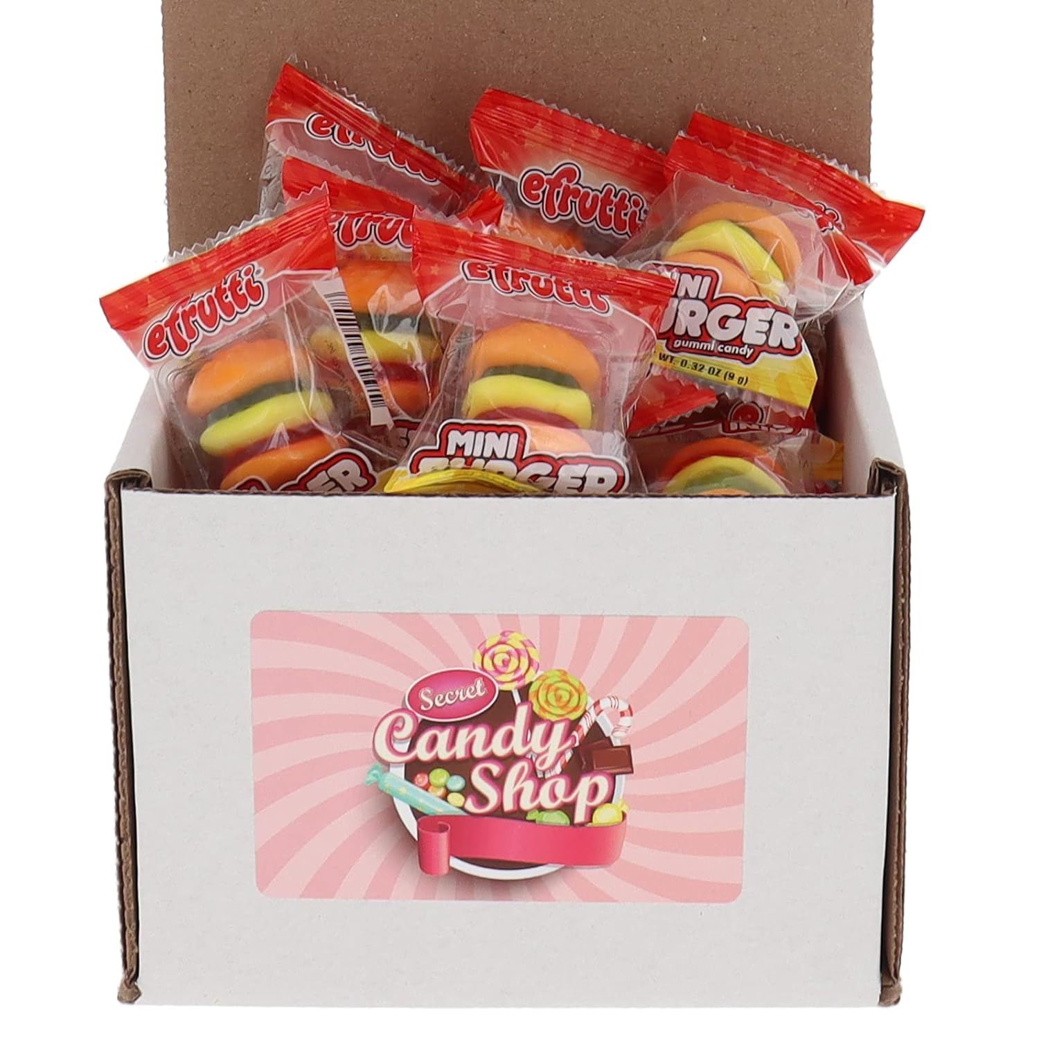 SECRET CANDY SHOP eFrutti – Caramelos de goma de mascar envueltos individualmente a granel en caja (Mini Hamburguesas, paquete de 20)