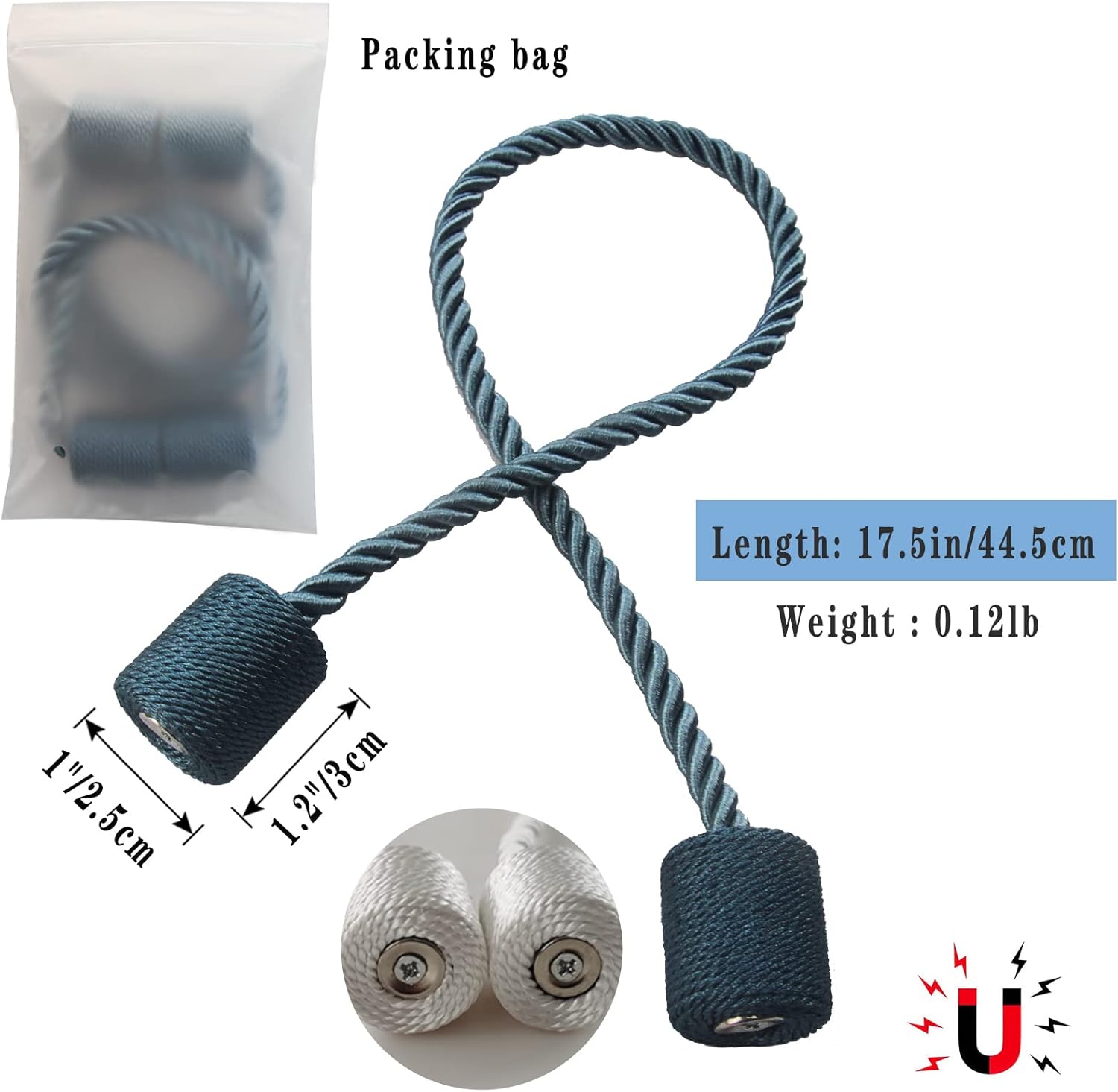 Hangtty Alzapaños magnéticos para cortinas, paquete de 2 soportes de cortina azules para cortinas modernas, alzapaños decorativos para cortinas