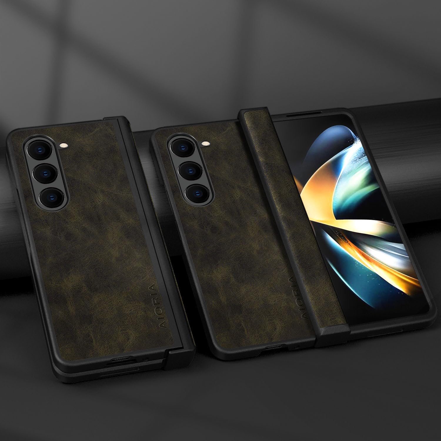 Funda para Samsung Galaxy Z Fold 5, funda de cuero premium con diseño retro, funda protectora completa para Samsung Z Fold 5 Fold5 5G (oliva)