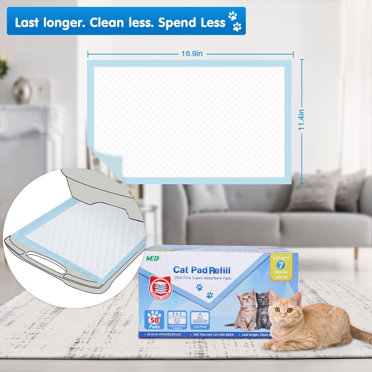 Almohadillas de arena para gatos absorbentes superiores, 50 unidades, repuesto genérico compatible con el sistema de arena Tidy Cat Breeze de 16.9 x