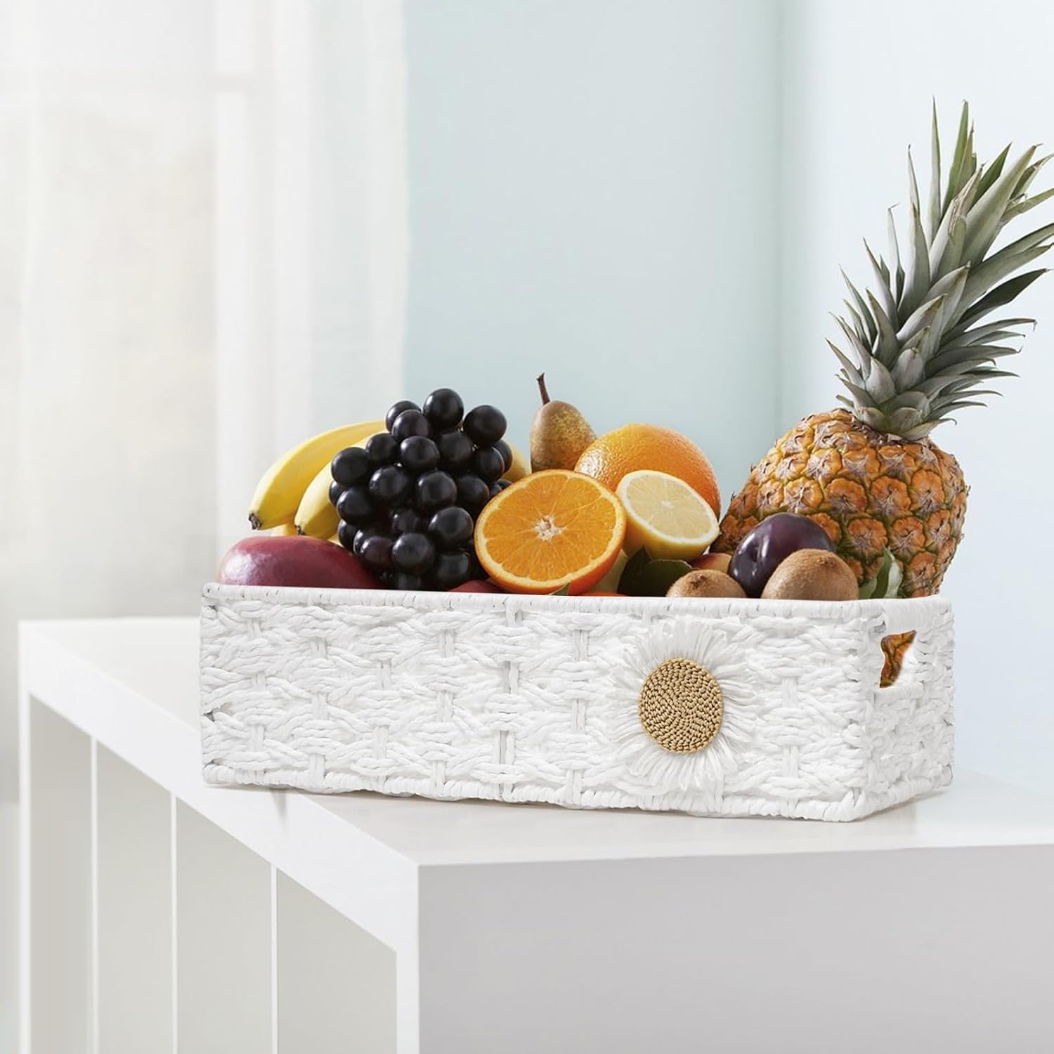 DUOER Cesta de papel higiénico para decoración de baño, cesta para organizar bandeja de baño para mostrador, cesta de almacenamiento para