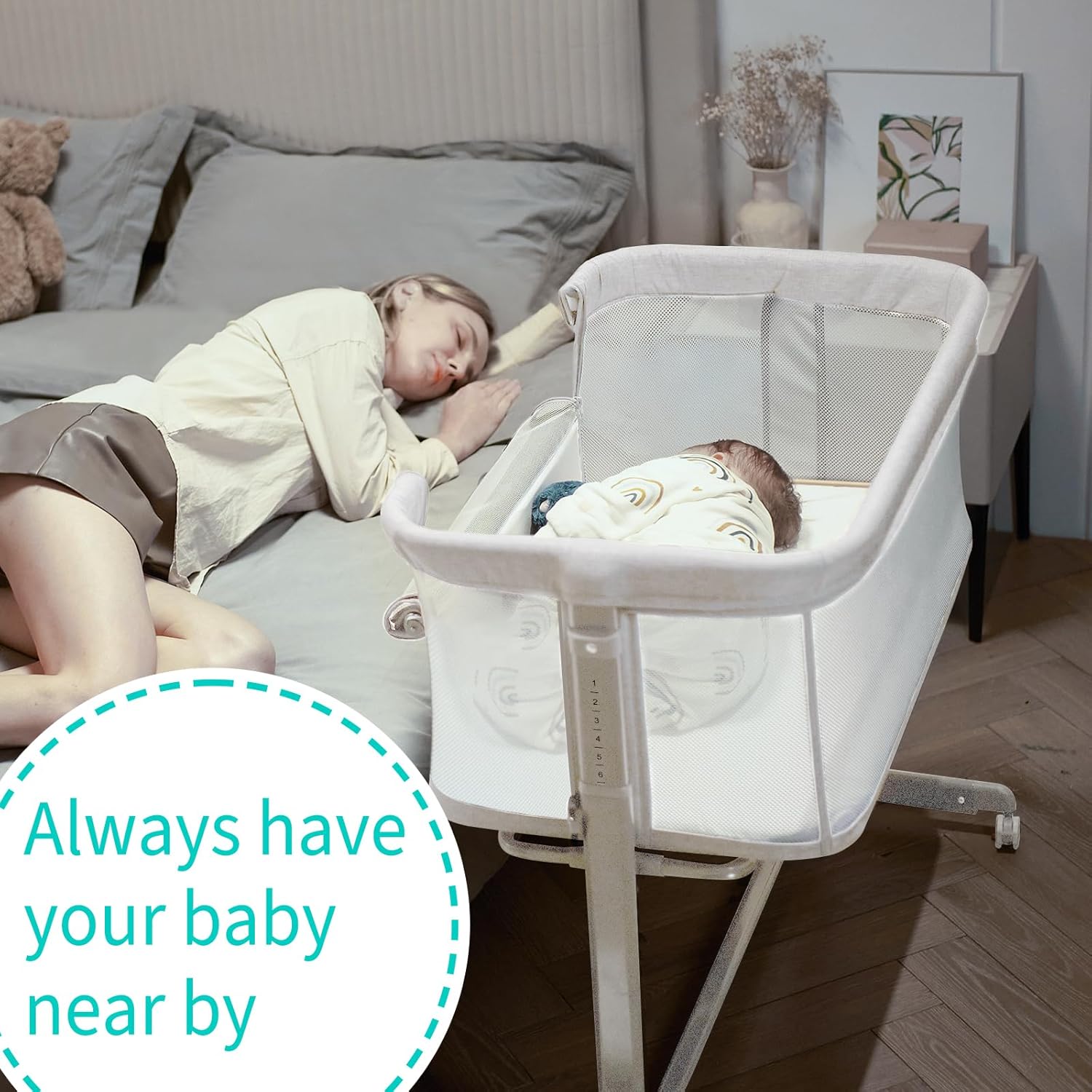 AMKE Moisés de bebé, cuna de noche para bebé, cuna portátil de malla para un sueño seguro, ajustable y segura para bebé, recién nacido, niña y niño