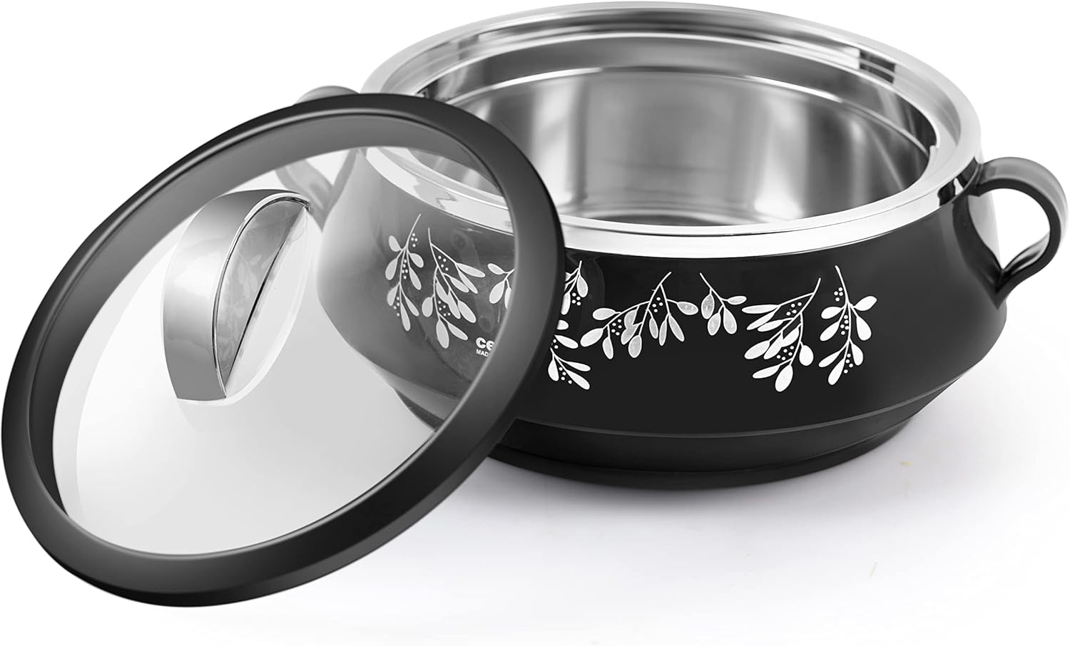Cello Cazuela de purpurina con acero interior  Juego de cazuela de acero inoxidable aislado para comida chapati curry roti, juego de 3, negro