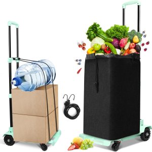 SELORSS Carro de mano plegable 2 en 1, carrito de compras portátil con ruedas y bolsa impermeable extraíble, plegable, ligero, de gran capacidad SELORSS Carro de mano plegable 2 en 1, carrito de compras portátil con ruedas y bolsa impermeable extraíble, plegable, ligero, de gran capacidad