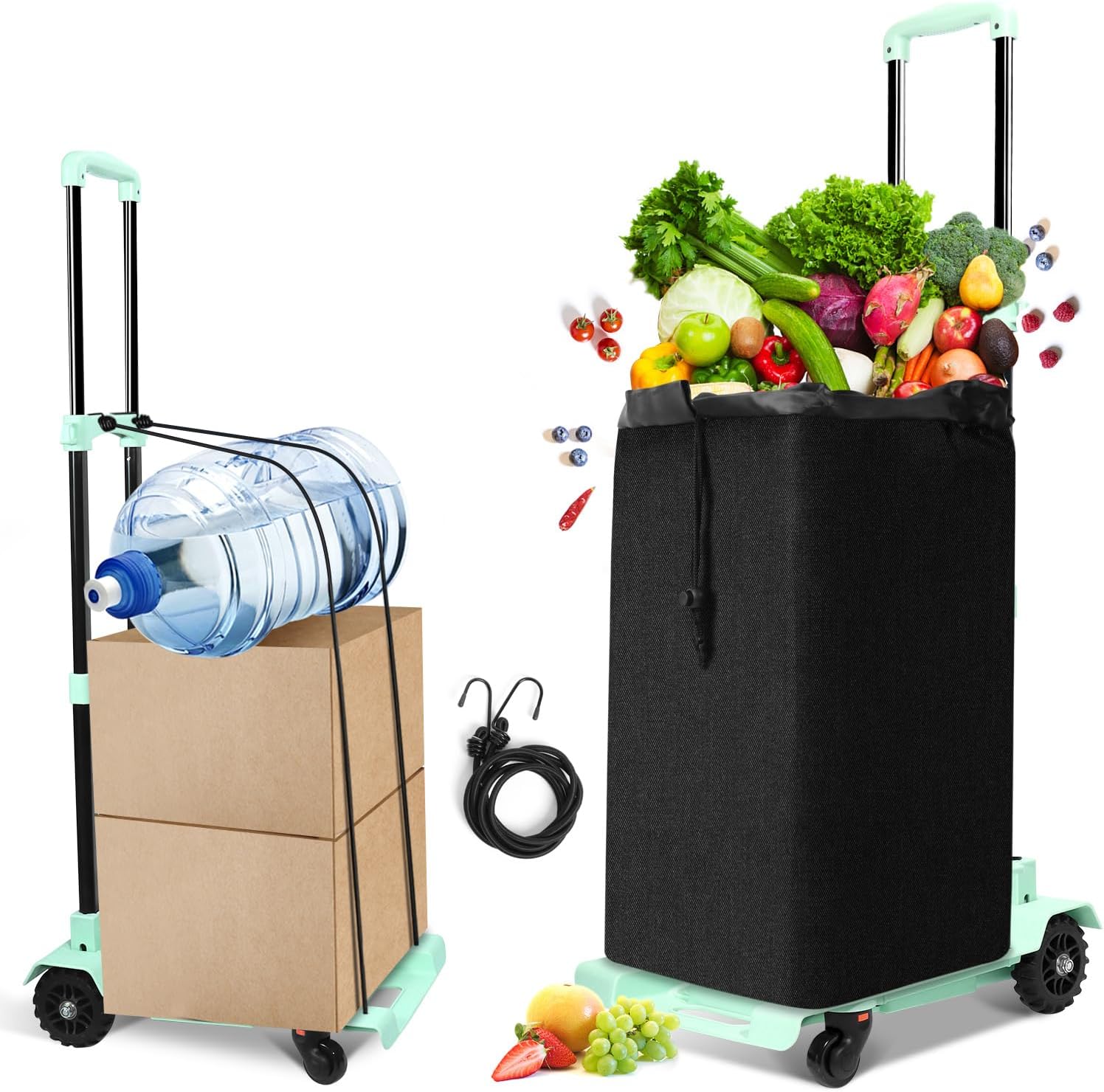 SELORSS Carro de mano plegable 2 en 1, carrito de compras portátil con ruedas y bolsa impermeable extraíble, plegable, ligero, de gran capacidad