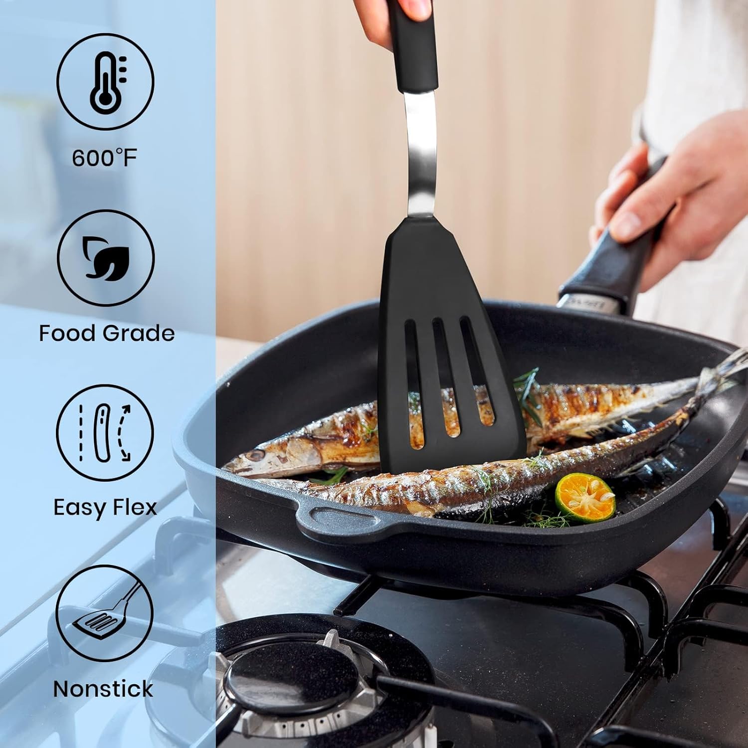 GEEKHOM – Espátulas de silicona para utensilios de cocina antiadherentes, 600 F, resistentes al calor, extra grandes y anchas, espátulas flexibles