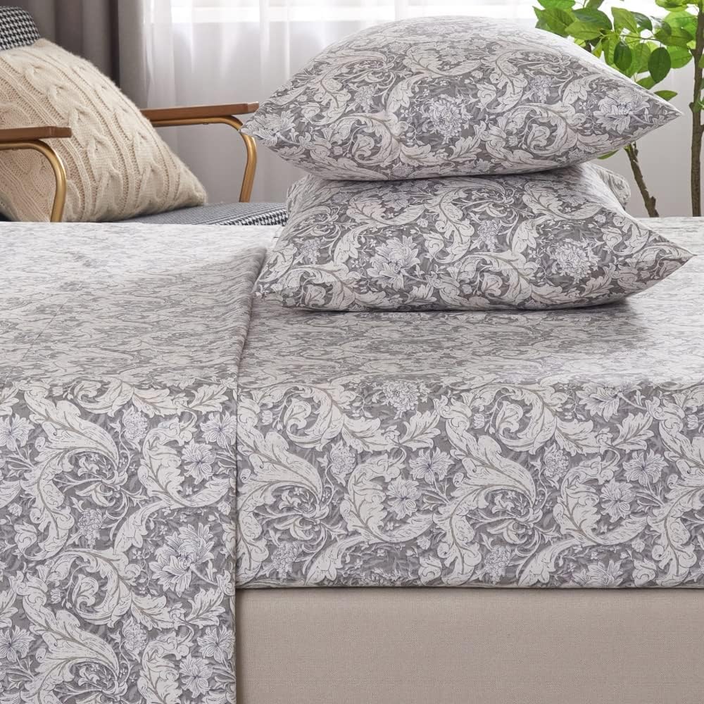 Juego de sábanas de 100 % algodón estampado tamaño individual, colchón de hasta 14 pulgadas de profundidad, juego de ropa de cama con estampado de