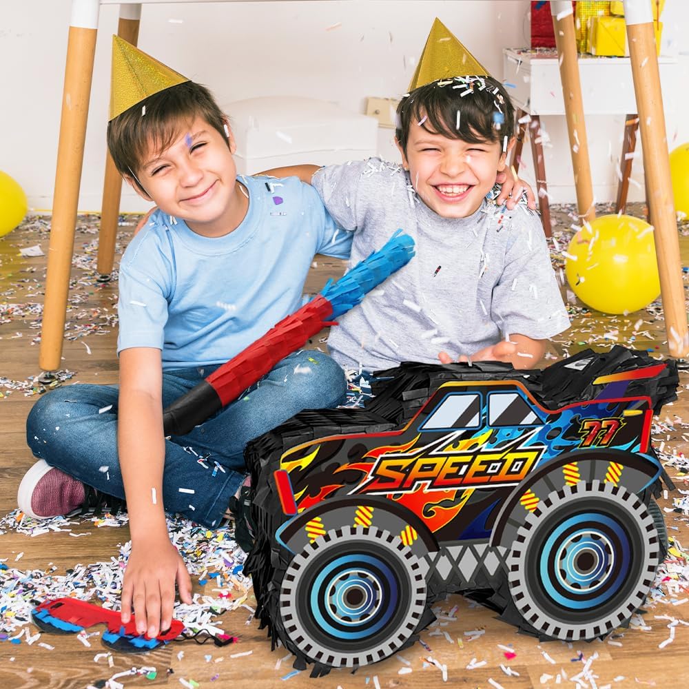 Piñata de camión para suministros de fiesta, piñata de camión monstruo, piñata de automóvil con palo y venda, decoración de fiesta de cumpleaños