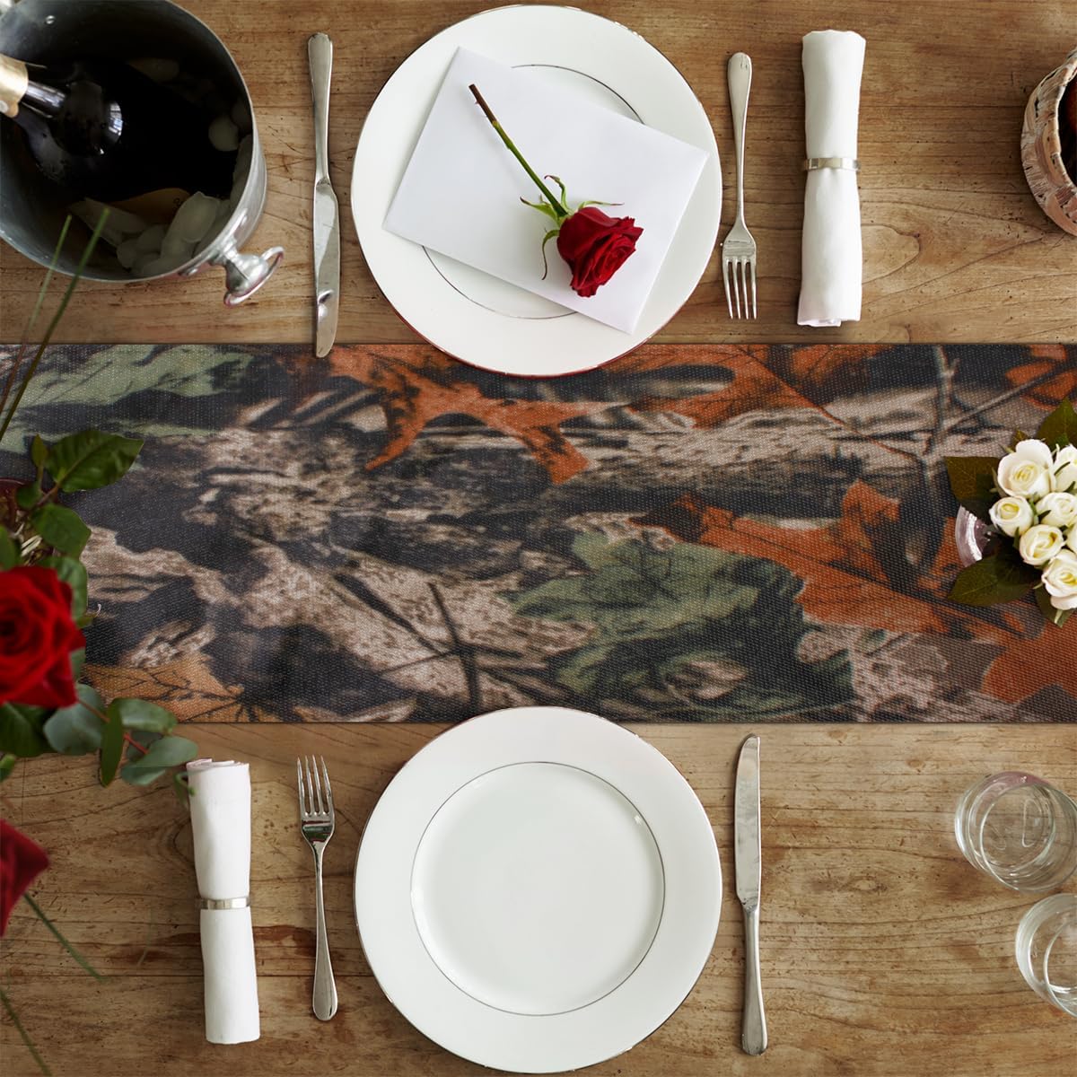 Table Runner Fall Maple Leaves, Rustic Linen Table Cloth, Kitchen Dining Table Decoration for Home Party Decor 13 x 48 Inches
