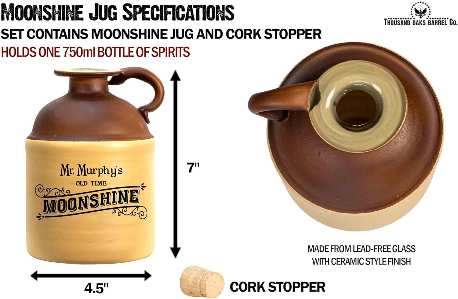 Thousand Oaks Barrel Co. – Jarra de cristal personalizada Moonshine de 25.4 fl oz (0.2 galones), botella de cristal grabada de estilo tradicional