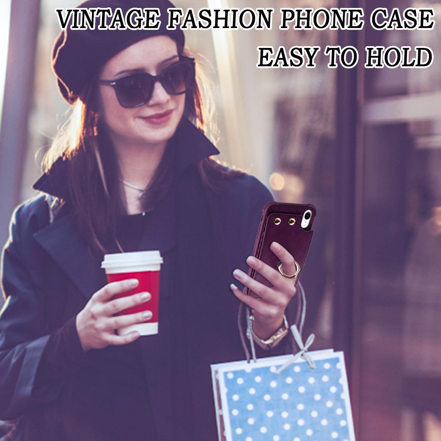 Funda tipo cartera para iPhone XR10R con tarjetero de crédito, funda protectora de cuero a prueba de golpes compatible con anillo de rotación de 360