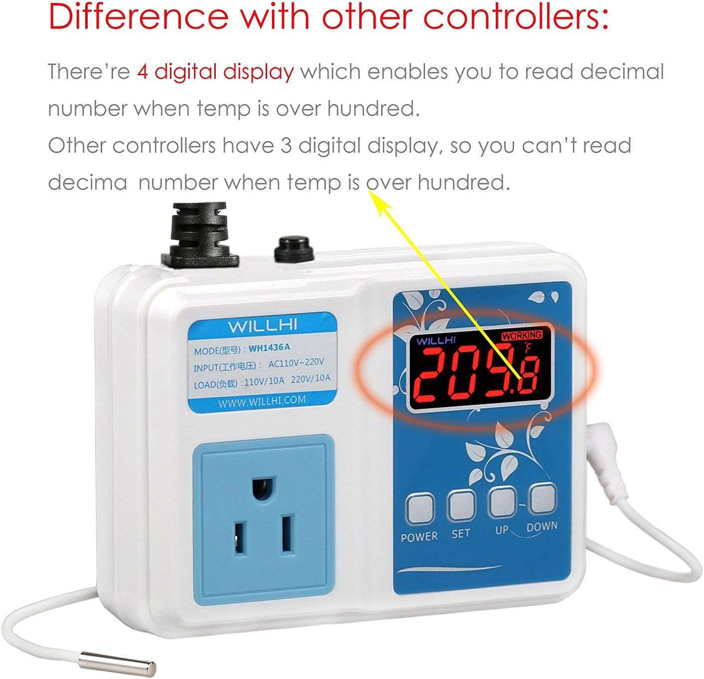 WH1436A Termostato Switch Sous Vide NTC 10K con sensor de termostato y conductor de temperatura 10K, versión mejorada