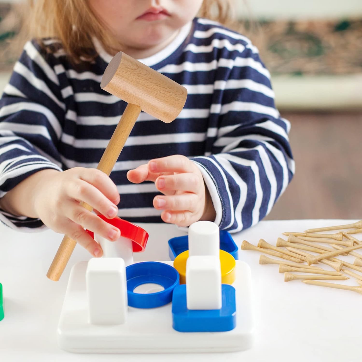Waenerec Juego de martilleo y golpeteo de mazo de madera, martillo de madera de simulación, martillo falso para niños, martillo de juguete