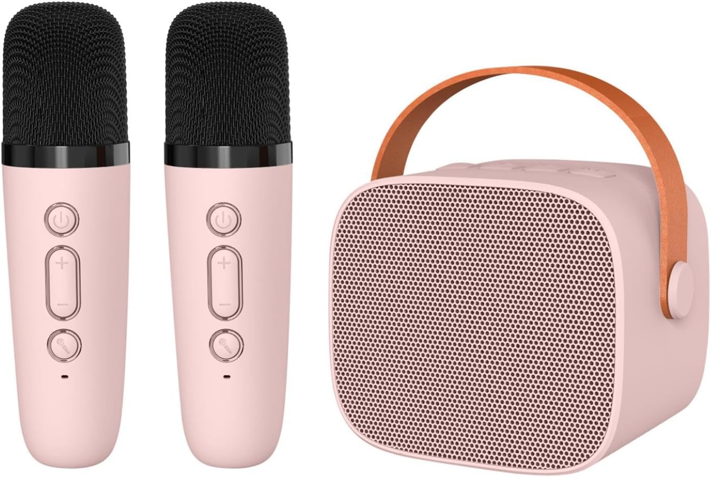 Mini máquina de karaoke, altavoz Bluetooth portátil con 2 micrófonos inalámbricos para niños y adultos con luces LED, regalos para niñas y niños,