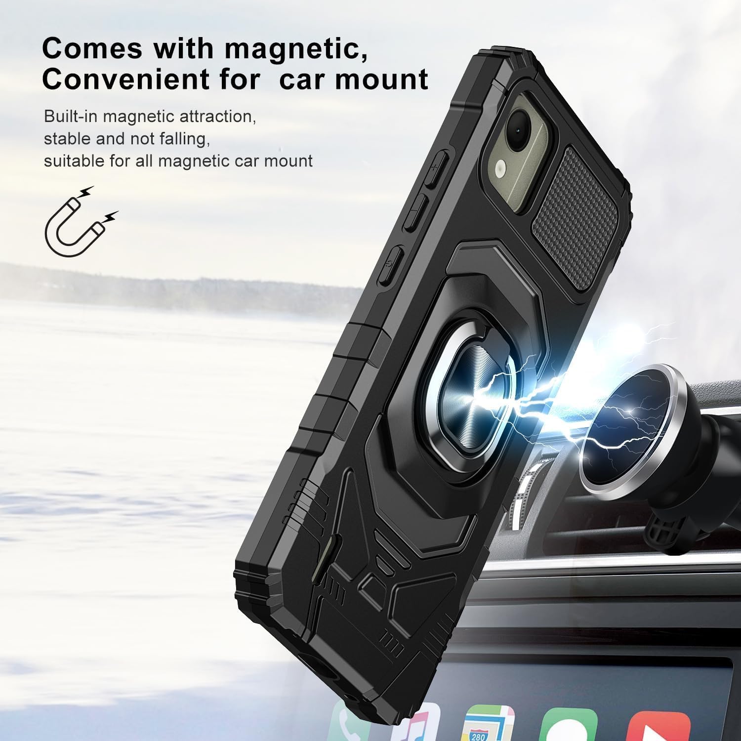 TJS Funda compatible con Nokia C110 N156DL 5G, con protector de pantalla de vidrio templado, soporte magnético de anillo de metal, soporte magnético