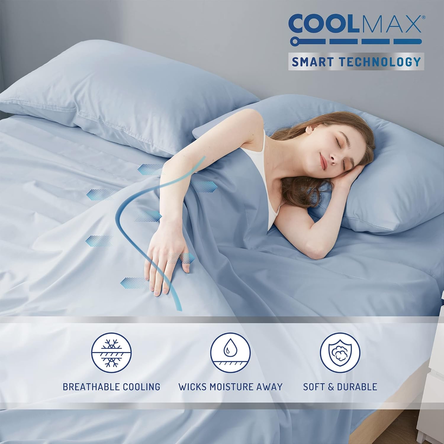 Degrees of Comfort Coolmax – Juego de sábanas refrescantes para cama de tamaño individual, absorben la humedad para sudores nocturnos, la mejor