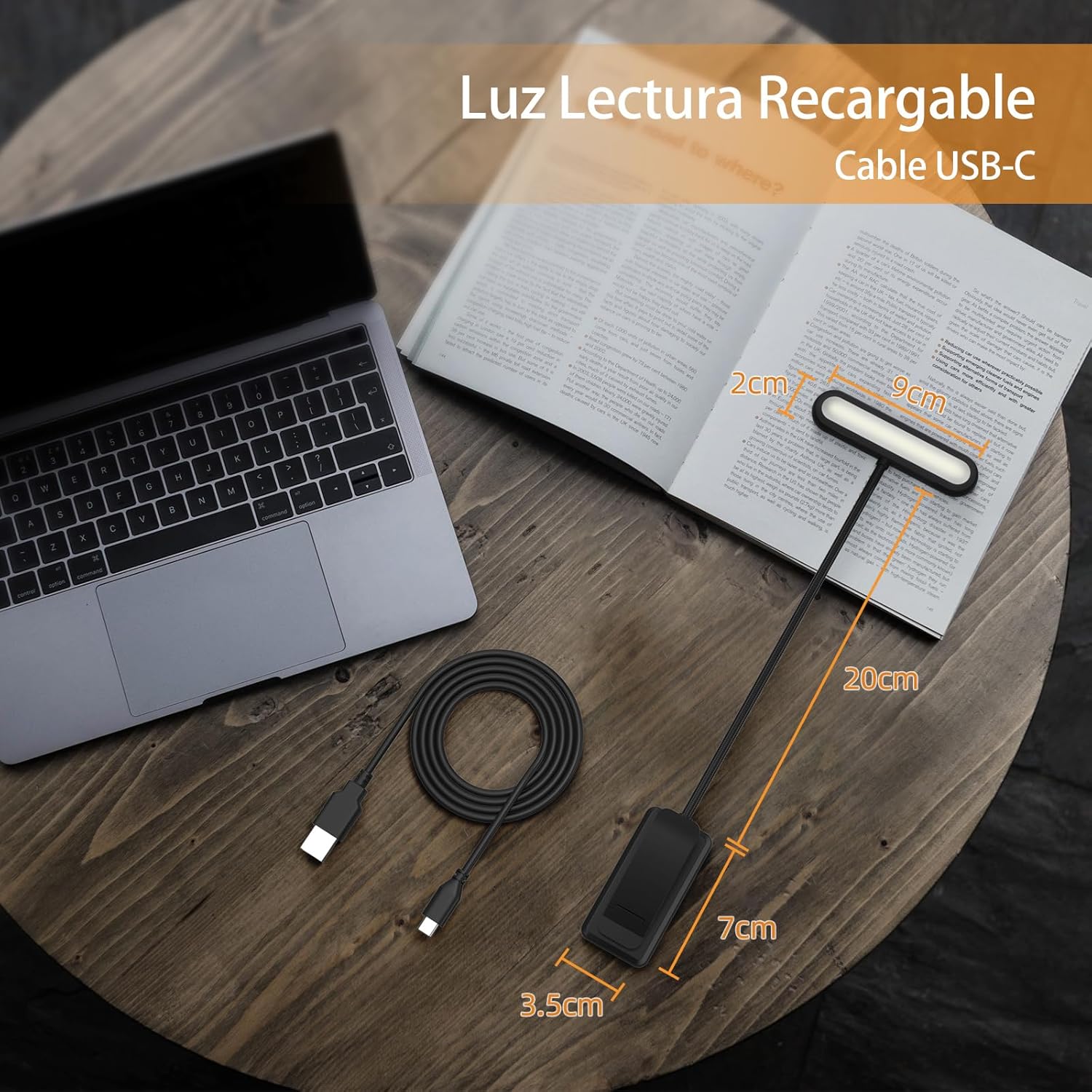 Luz de libro, adaptador incluido Luces recargables para leer por la noche en la cama con 3 colores y 10 brillo regulable, cuello de cisne flexible
