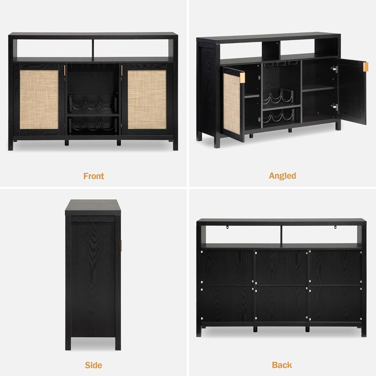 SICOTAS Gabinete de ratán para cafetería, aparador de 51 pulgadas con almacenamiento, armario moderno para licores con estantes para vino, mesa de