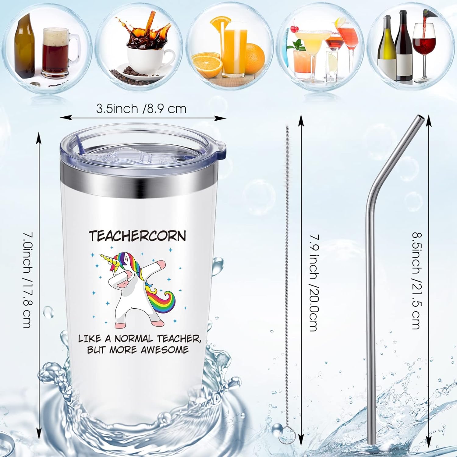 2 vasos de unicornio para profesores, regalos de graduación, regalo de agradecimiento para profesores, ideal para el día del maestro, cumpleaños,