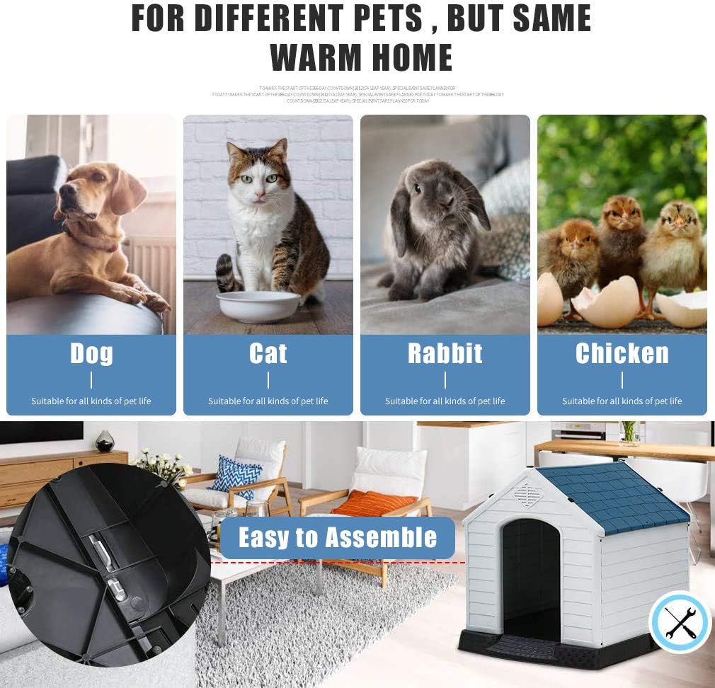 Casa para perros, casa extra grande para perros pequeños, medianos y grandes, impermeable, de plástico, duradero, para interiores y exteriores,