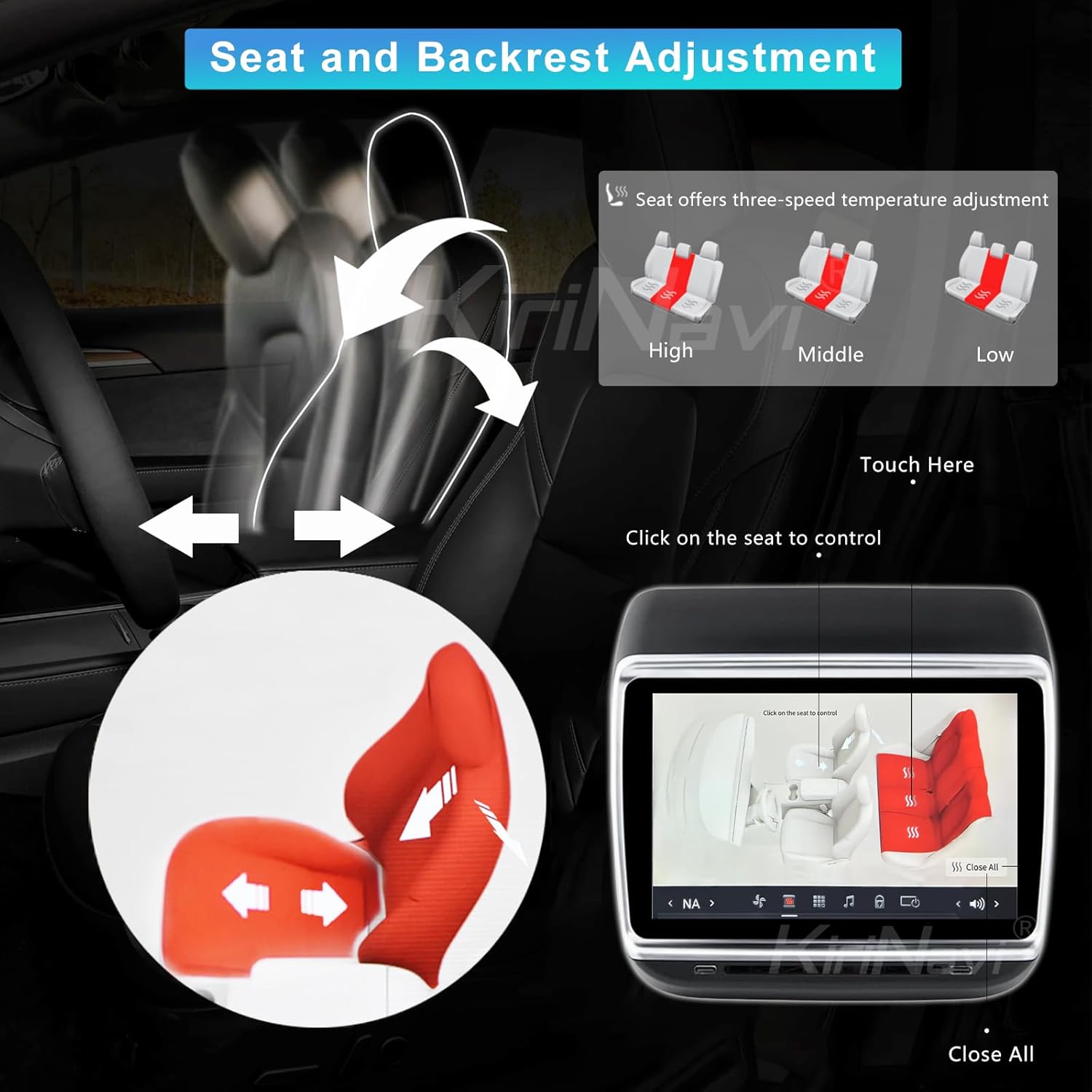 Tesla 7.2 pulgadas asiento trasero pantalla pantalla para Tesla modelo 3 Y, Pixel LCD aire acondicionado control IPS multimedia asiento trasero